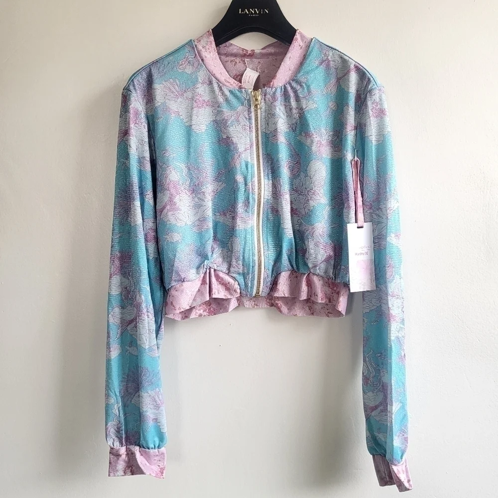 New LoveShackFancy x Hurley Cropped Bomber Jacket Under The Sea NWT Small